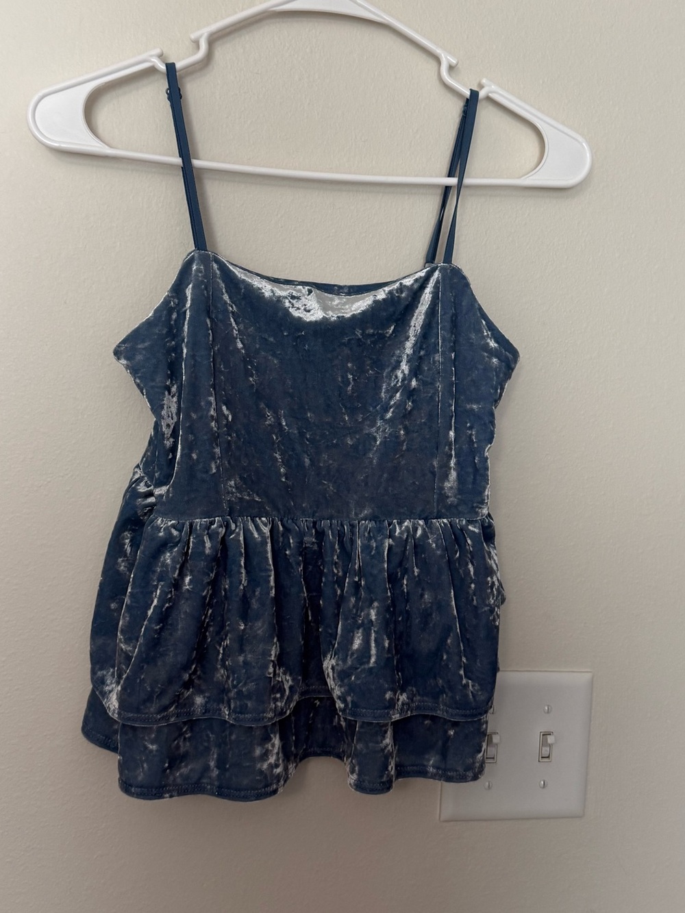 American Eagle Blue Crushed Velvet Babydoll Peplum Cami Crop Top Small